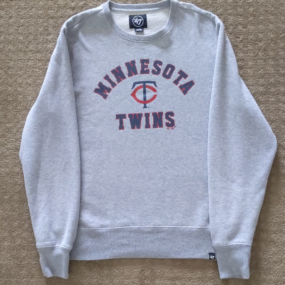 47 Minnesota Twins Light Gray Crewneck Sweatshirt with Red and Navy Logo